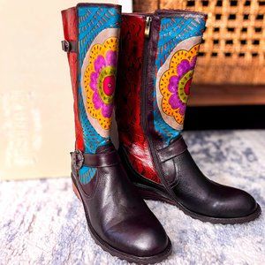 NWT L’artiste tall leather colorful painted boots size 8.5
